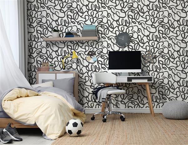 Squiggle Black White - 13360 Tapetti