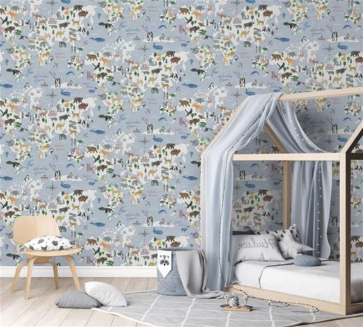 Animal Maps Blue - 13250 Tapetti