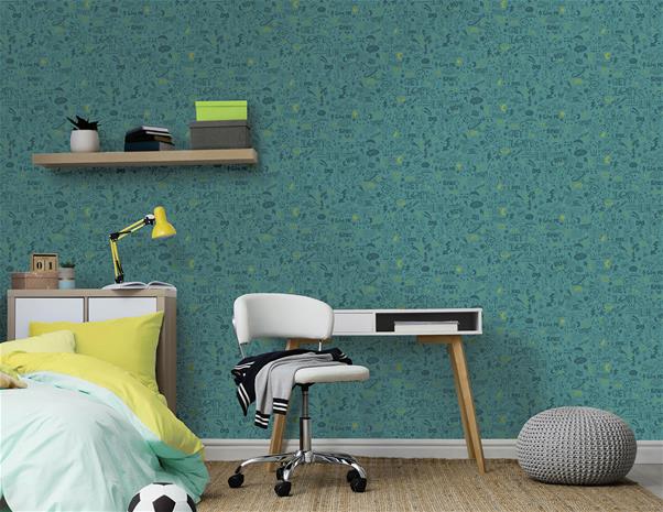 Doodle Teal Neon Yellow - 13341 Tapetti – kuva 3/3