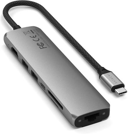 Satechi 7-i-1 USB-C Slim Multiport Adapter med Ethernet - rymdgrå