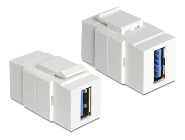 Delock Keystone Module USB-A - USB-A 3.0 -sovitin, Valkoinen