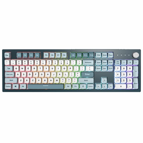 MONTECH Freedom MK105FR-NOR -mekaaninen ergonominen pelinäppäimistö, Gateron G Pro 2.0 Red, sininen/valkoinen