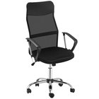 Ergonominen toimistotuoli, pelituoli, kääntyvä tuoli keinumekanismilla, korkeussäädettävä työpöytätuoli, vaahtomuovi, verkko, musta, 63 x 65 x 109-119 cm