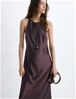 Mango Back Detail Satin Dress - Brown - L