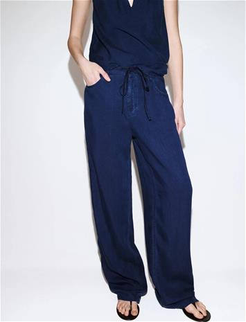 Mango Denim Pants With Bow Belt - Navy - 42