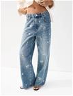 Mango Flower-Embroidered Straight-Fit Jeans - Blue - 40