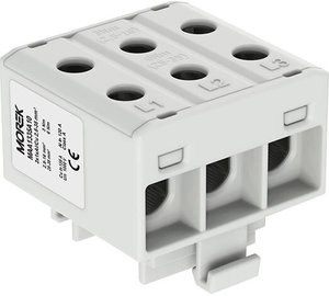 Liitin johtimille 2,5-35mm2 harmaa 6 reikää 3p