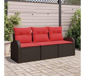 vidaXL Puutarhasohva Setti 3 pcs Ruskea ja punainen Polyrotangi