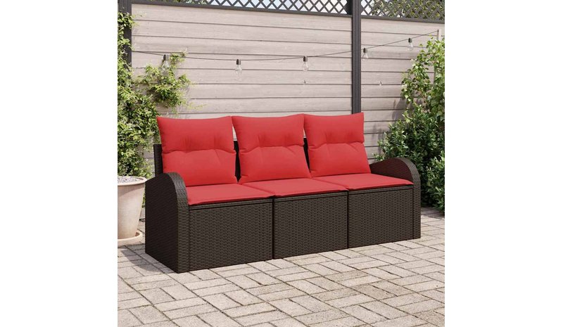 vidaXL Puutarhasohva Setti 3 pcs Ruskea ja punainen Polyrotangi