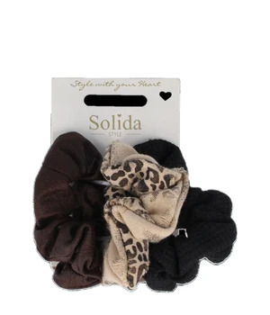 Solida Scrunchie beige, braun, schwarz 7 cm Hiuslenkki 1 kpl
