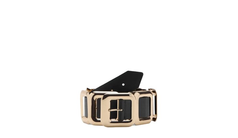 Mango Leather Belt With Square Design - Black - L