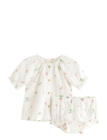 Lindex Set - Blouse And Bloomers - Cream - 86