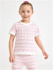 Lindex Pattern-Knit Top With Short Sleeve - Cream - 140