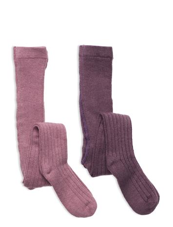 Minymo Wool Stocking - Rib 2-Pack Sukkahousut Purple Minymo