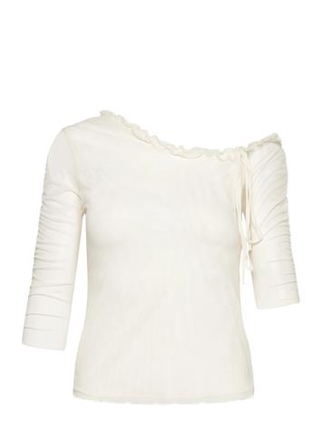 Monki Asymmetric Off-Shoulder Three-Quarter Sleeve Top - White - XL