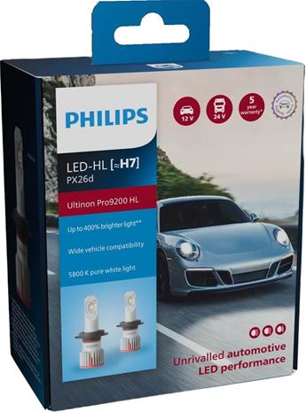 Led-polttimo, H7 Ultinon Pro9200, pari, Philips, Lisävalot autoihin