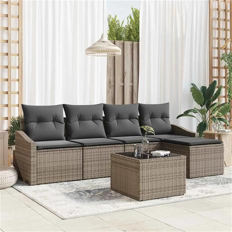 vidaXL Sohvasetti tyynyllä 6 pcs Vaaleanharmaa polyrottinki