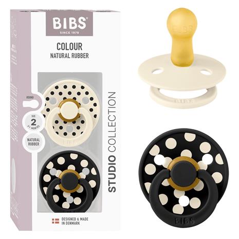 BIBS - Pacifier Studio Colour 2 PACK Polka Latex - Ivory/Black - Size 2