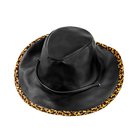 MUSTA NAHKAJÄLJITELMÄ COWBOY-HATTU LEOPARDIKORISTEELLA