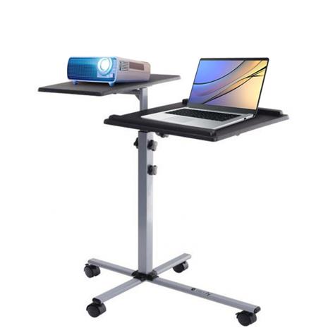 Techly pöytä, säädettävä, pyörillä, 2 hyllyä, musta