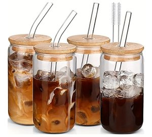 16oz Kahvimuki, 4kpl Lasit, Kahvikannu, Kahvisetti Bambukannella Ja Pillillä