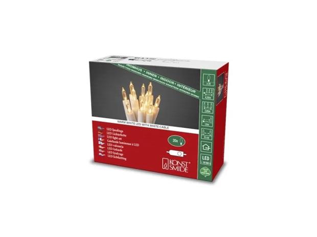 Konstsmide 6301-102 Valosarja lämmin valkoinen LED, valkoinen kaapeli 2,85 m