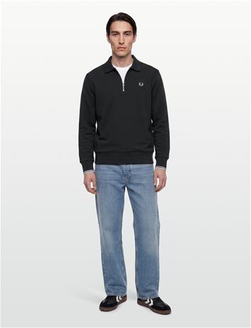 Fred Perry Half Zip Collared Sweatshirt - Black - XXL