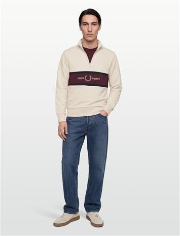 Fred Perry Embroidered Panel Half Zip Swe - Cream - XXL
