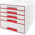 Leitz Wow Cube -pöytäjärjestäjä, 5 laatikkoa, A4+, valkoinen/punainen