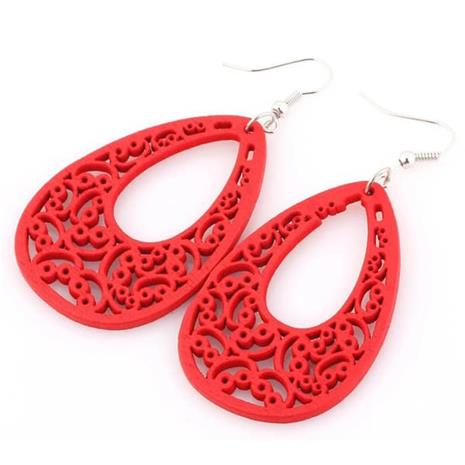 Earrings - Flowers -Wood - Red