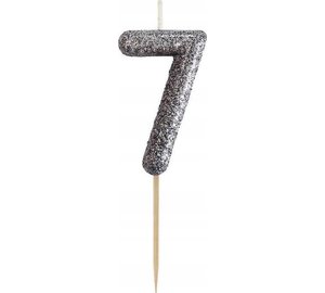 Musta kimalteleva kakku kynttilä numero 7