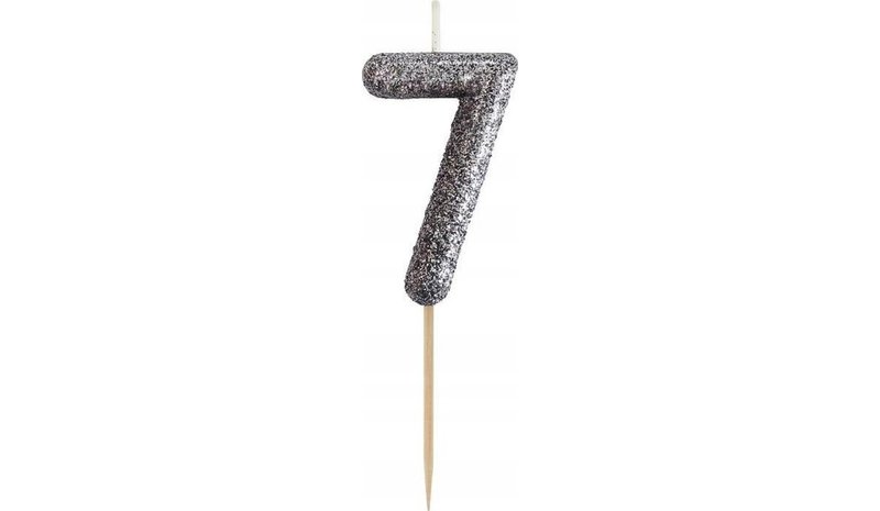 Musta kimalteleva kakku kynttilä numero 7
