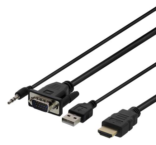 Deltaco VGA-HDMI16, VGA, HDMI, 3,5 mm, USB, 1 m