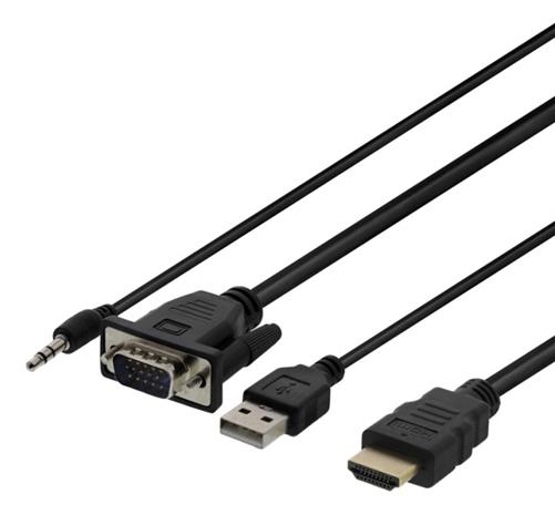Deltaco VGA-HDMI16, VGA, HDMI, 3,5 mm, USB, 1 m