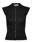 Weekday Pearl Button Up Top - Black - XL
