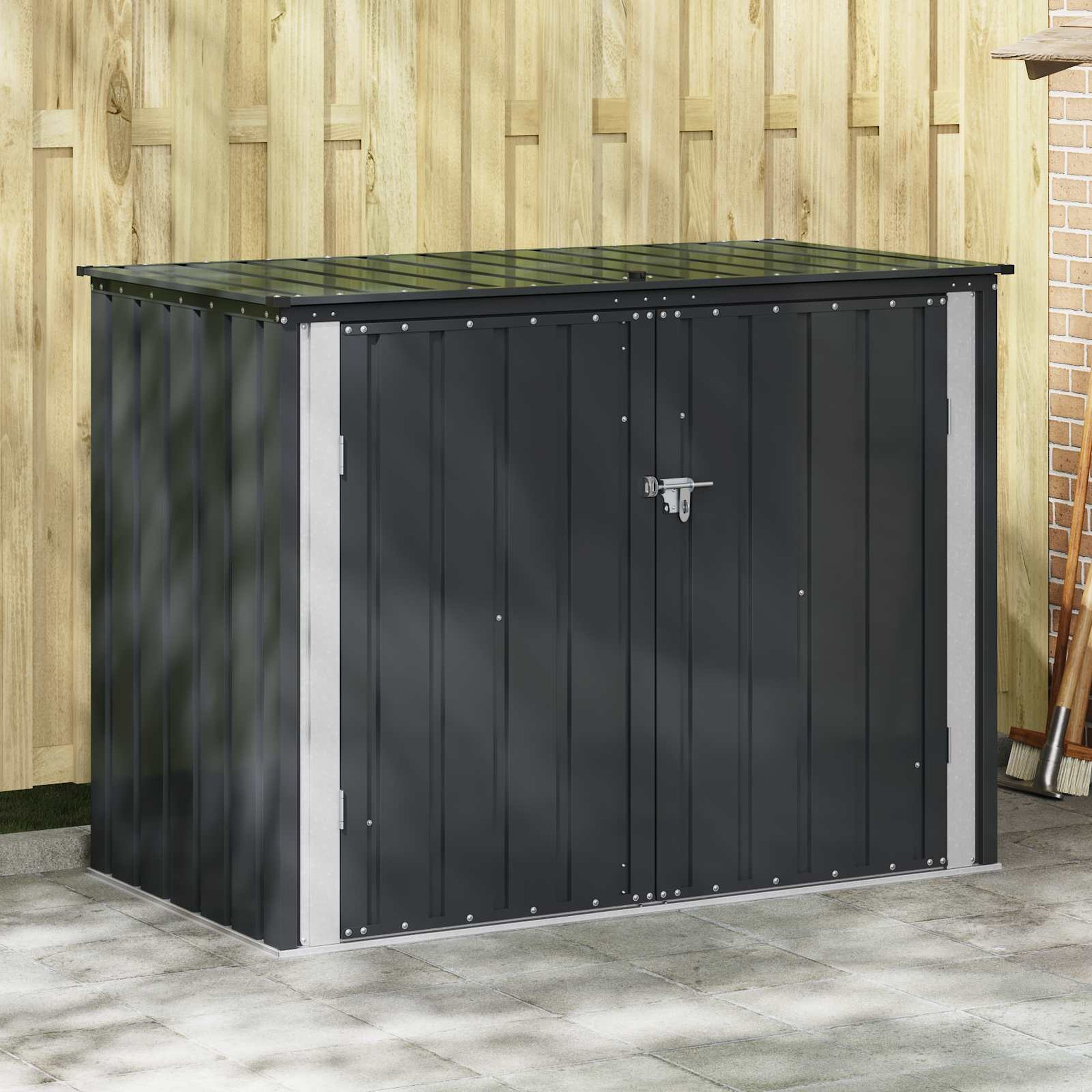 vidaXL Puutarhan säilytyslaatikko Musta 151,5 x 82 x 110,5 cm Teräs