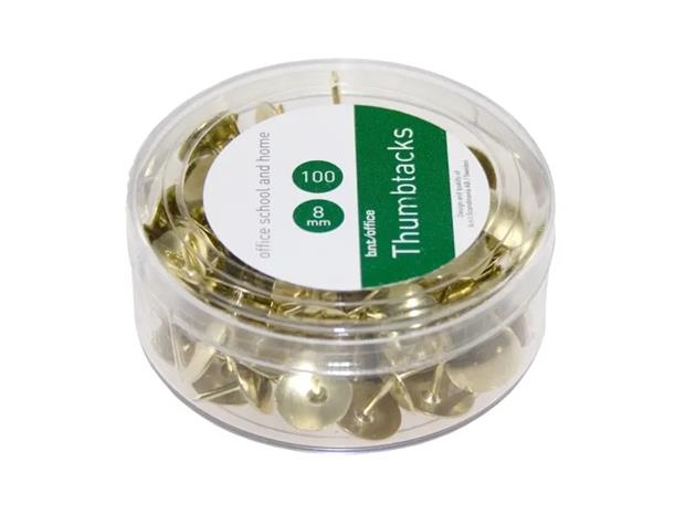 B.N.T/OFFICE Thumbtacks - 8 mm head diameter - gold - pack of 100