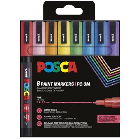 POSCA marker sæt PC-3M 8 ass. farver Glitter