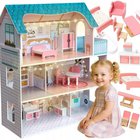 Happy Kiddo puinen nukkekoti LED-valaistuksella ja huonekaluilla – 3 kerrosta, Muut lelut