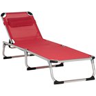 Outsunny aurinkotuoli puutarhatuoli alumiinikangas lepotuoli rentoutumislounge 5-kertainen säädettävä kokoontaitettava ergonominen verkkokangas punainen 165 x 60 x 76 cm