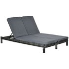 Outsunny polyrattan kaksinkertainen lepotuoli aurinkotuoli puutarha lepotuoli 2 hengelle ylellinen lounge 5-vaiheinen selkänoja metalli PE rottinki 196x120x28cm