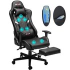 Douxlife-pelituoli 7-pistehieronnalla, jalkatuki, ergonominen työtuoli, 90-175° selkänojan säätö, PC-pelituoli jopa 180 kg:lle, musta