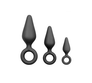 Easytoys Black Buttplug Set With Pull Ring Anaalitappi setti