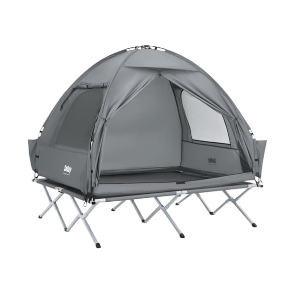 SoBuy Teltta 2 Hengelle - Ja Kenttäsänky, 2-in-1 Retkiteltta | 193x145x185cm Harmaa OGS32-II-L-HG