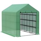 Outsunny polytunnel kasvihuone Walk-in kasvihuone 8 hyllytasoa, tomaattikasvihuone, kylmäkehikko ovella, vihreä, teräs PE-muovi