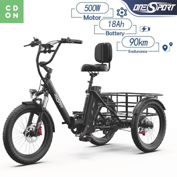 ONESPORT OT30 PRO sähköpyörä, säädettävä istuintyyny, 20*3" renkaat, 500W moottori, 18Ah akku, maksimikuorma 180kg, toimintamatka 90km – musta