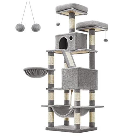 Feandrea Cat Tree - 168 cm pitkä. 5 tasoa - vaaleanharmaa
