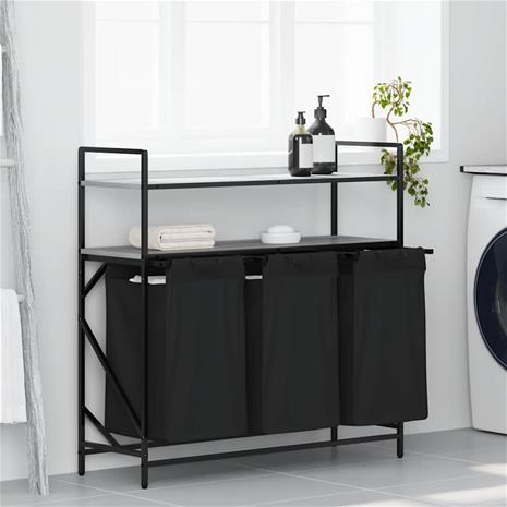 vidaXL Pyykkikori 3 lokeroa hyllyillä harmaa Sonoma