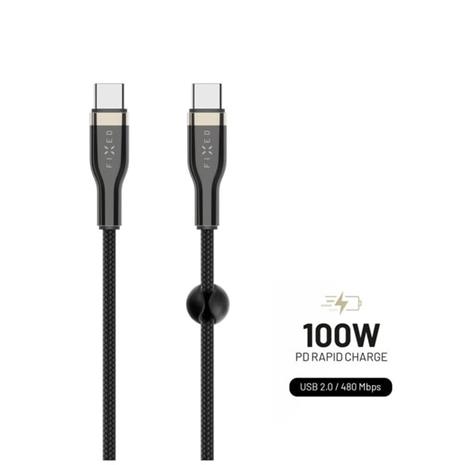 FIXED METAL 100W USB-C/C punottu kaapeli 1.2m Musta