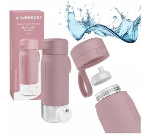 Wessper set lasipullo 0.5L vaaleanpunainen + pullon suodatinpatruuna.